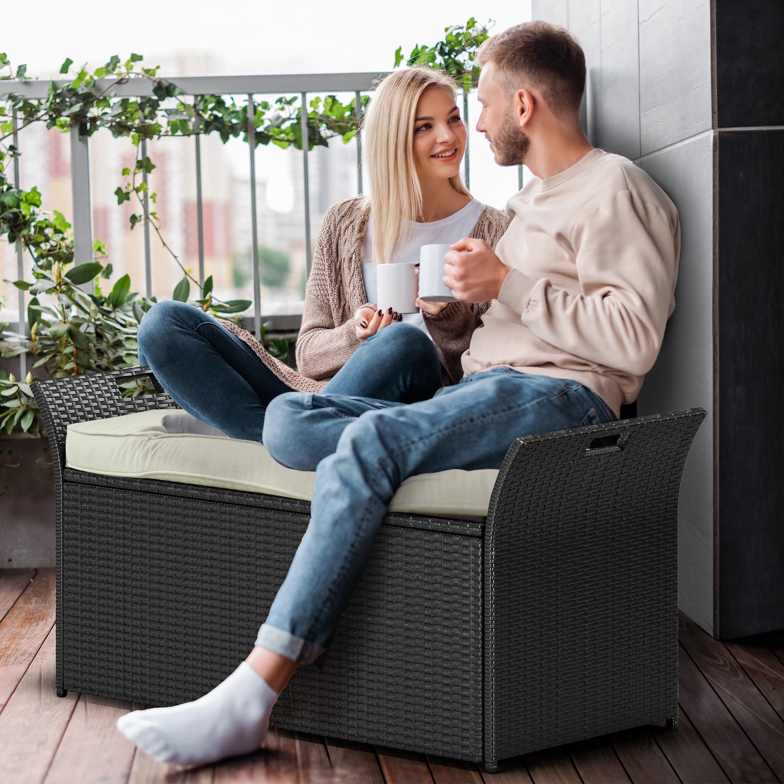 Beuloke Patio Furniture Outdoor Storage Bench Deck Box Rattan Style Deck Box 6