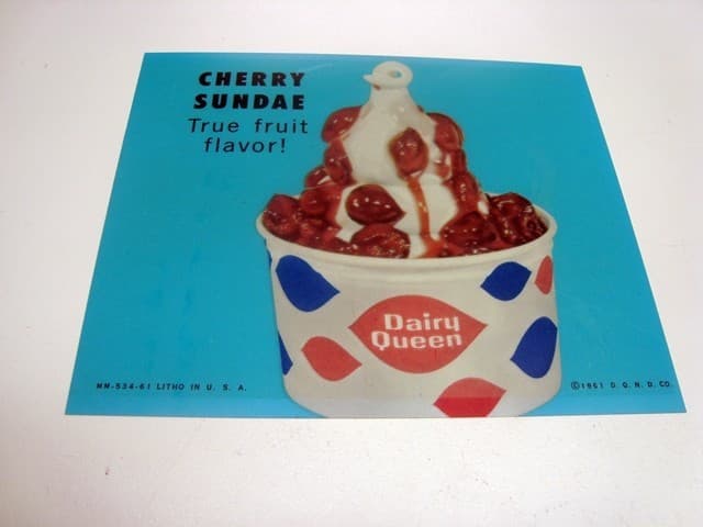 Circa 1961 Dairy Queen, DQ Lighted Sign Insert, CHERRY SUNDAE, Blue Version
