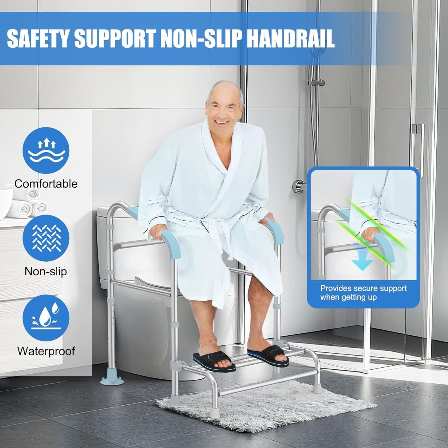 Upgraded Toilet Safety Rail with Foot Rest Height Adjustable Toilet Safety Frame 5
