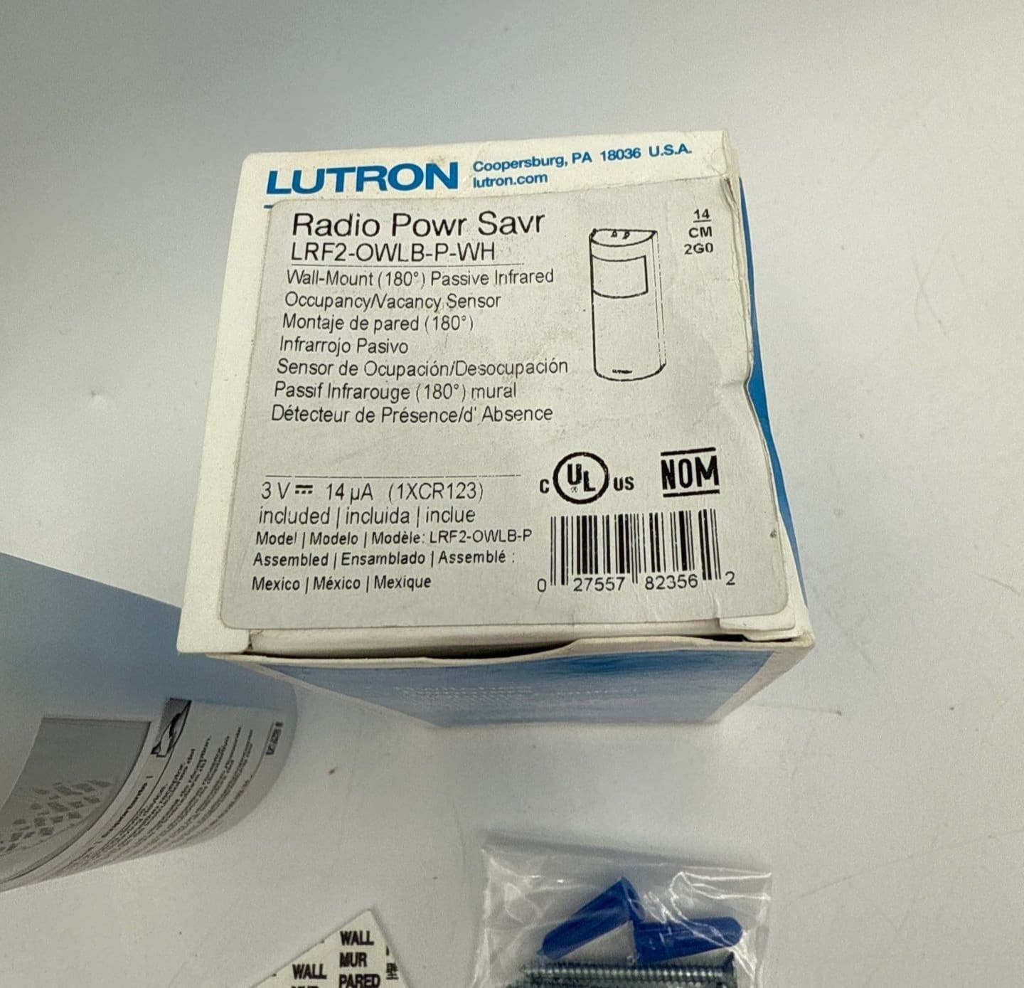 Lutron LRF2-OWLB-P-WH Radio Powr Savr 180 Wall Mount Occ Sensor Passive Infrared 2