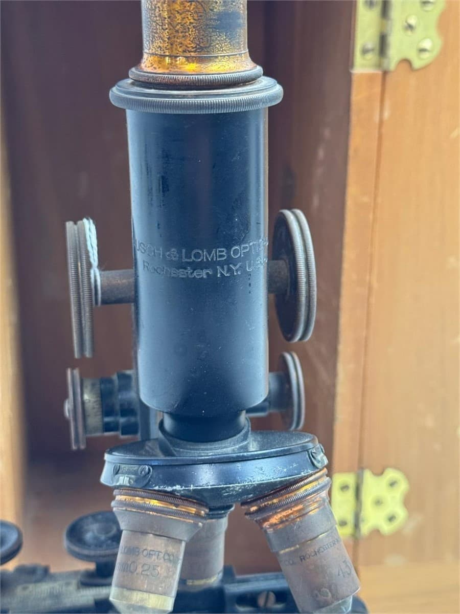 Antique Bausch & Lomb Optical Co. Microscope w/ Wooden Box no Key - Sold As Is 2