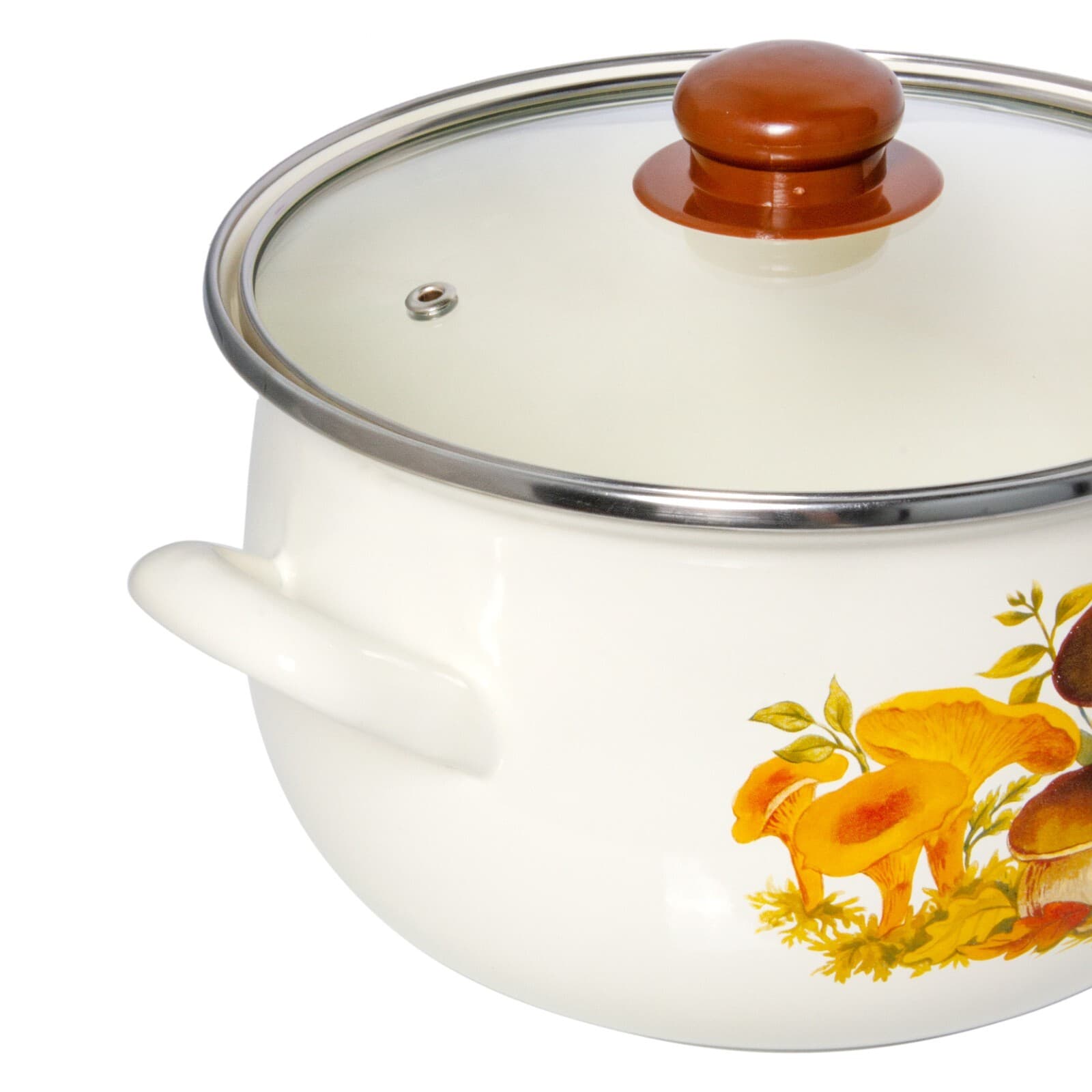 MUSHROOMS Enamelware Stockpot with Glass Lid, Enameled Cooking Pot 2.2 qt 5