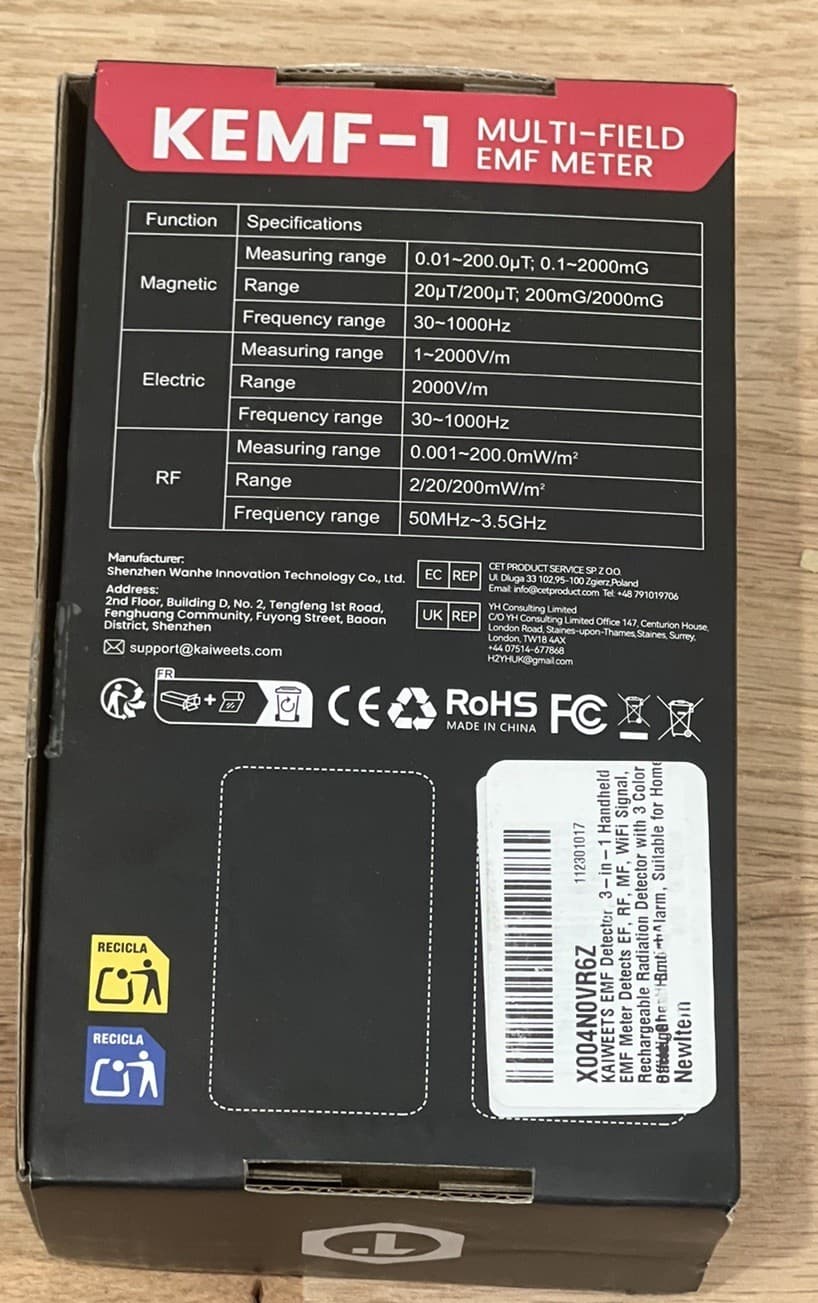 EMF Detector, 3-in-1 Handheld EMF Meter Detects EF, RF, MF, WiFi Signal, Rech... 3