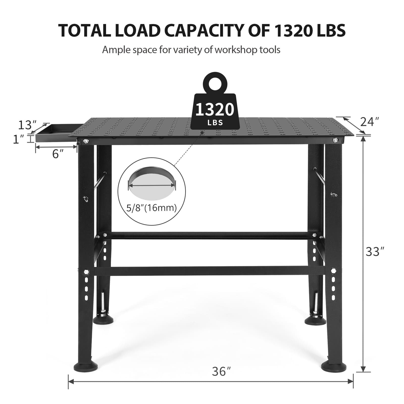 36" x 24" Welding Table Top with 5/8" Holes Welding Table 1320lb Load Capacity 2