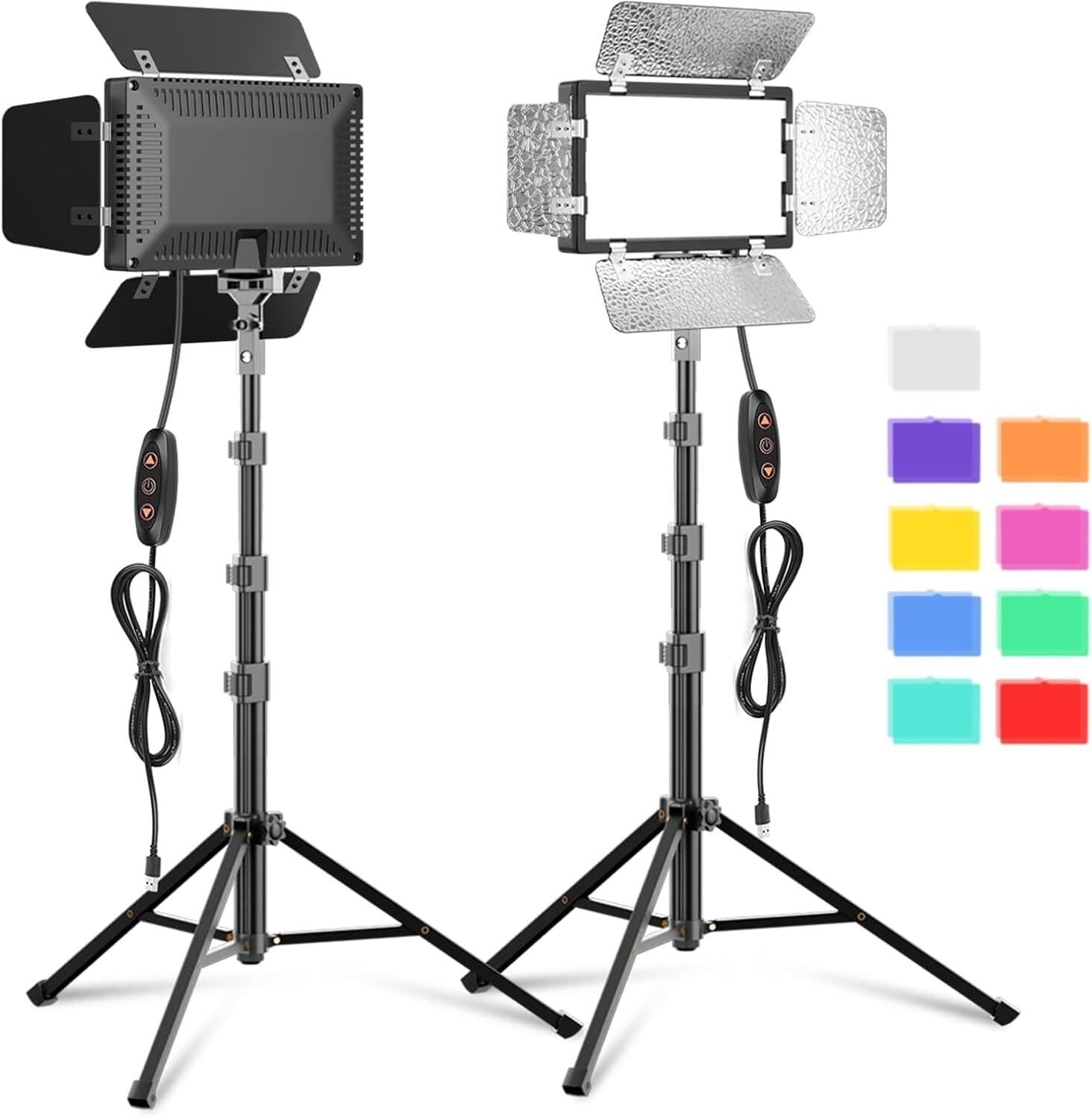 2 Pack LED Video Photography Lighting Kit with 54'' Tripod Stand, Dimmable 5600K 2