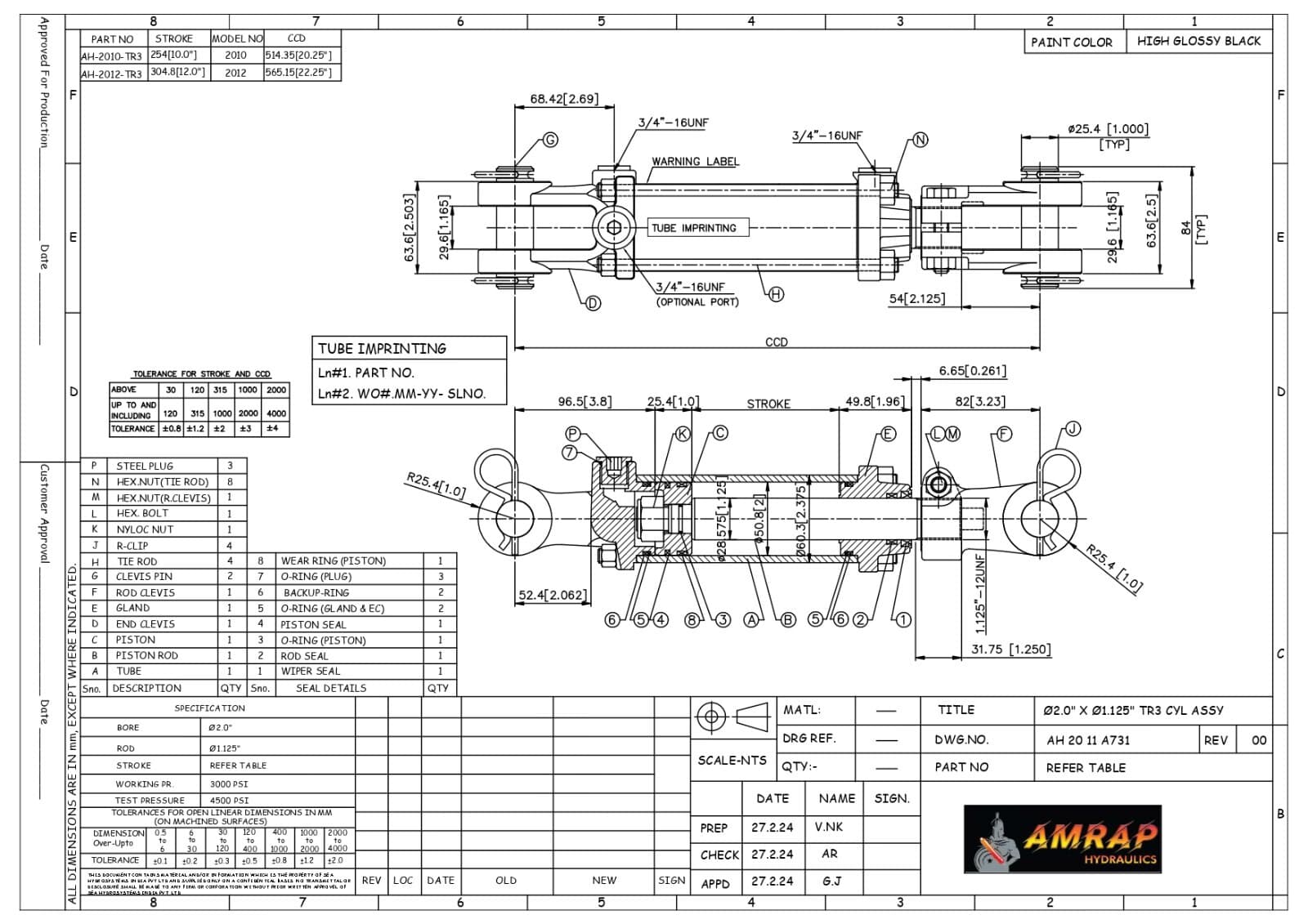 2x10 Hydraulic Cylinder 2" Bore 10" Stroke Double Acting Tie-Rod Cylinder - SAE 4