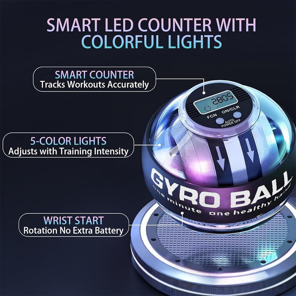 Wrist Power Gyro Ball Hand Forearm Strengthener, Wrist Trainer, Auto-Start Color 3