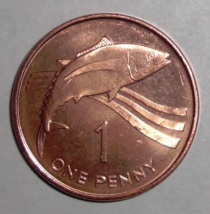 1997 St. Helena 1 penny Coin Tuna Fish Animal Ocean Wildlife