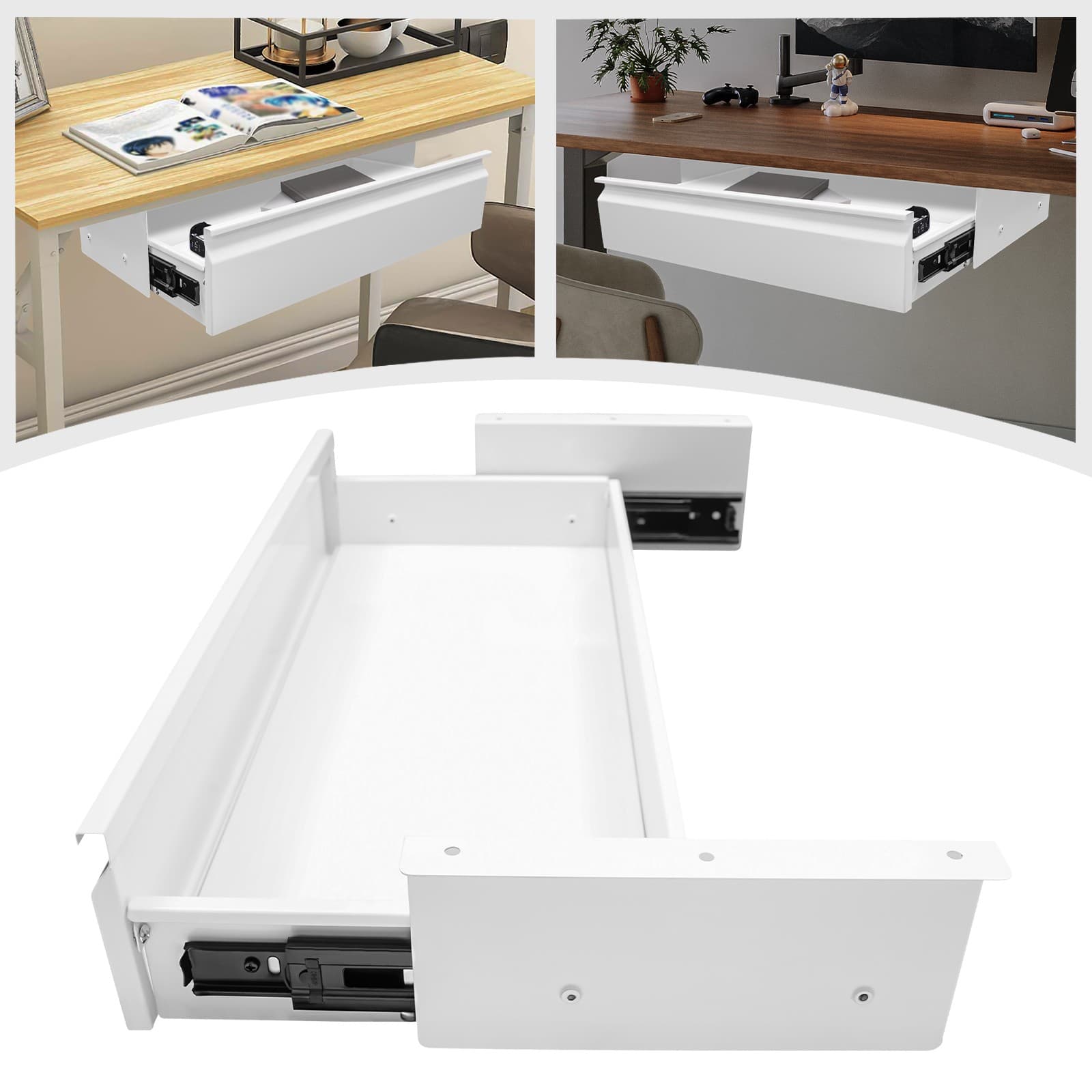 22 inch Sliding Pull-out Drawer, Storage Organizer Under Desk Mounted Iron 6