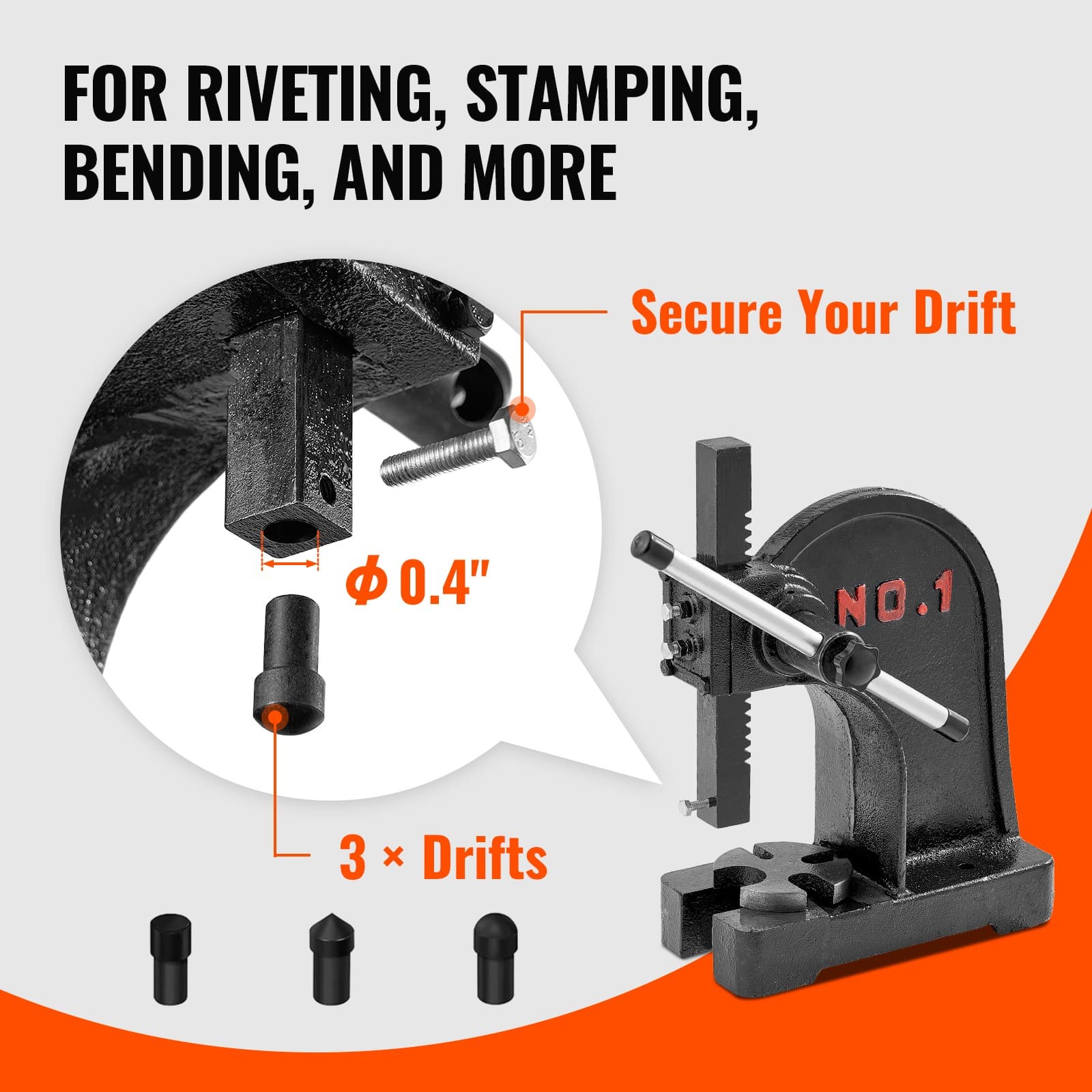 Arbor Press 1 Ton Manual Desktop Press Lever Mountable Bearings Cast Iron 3