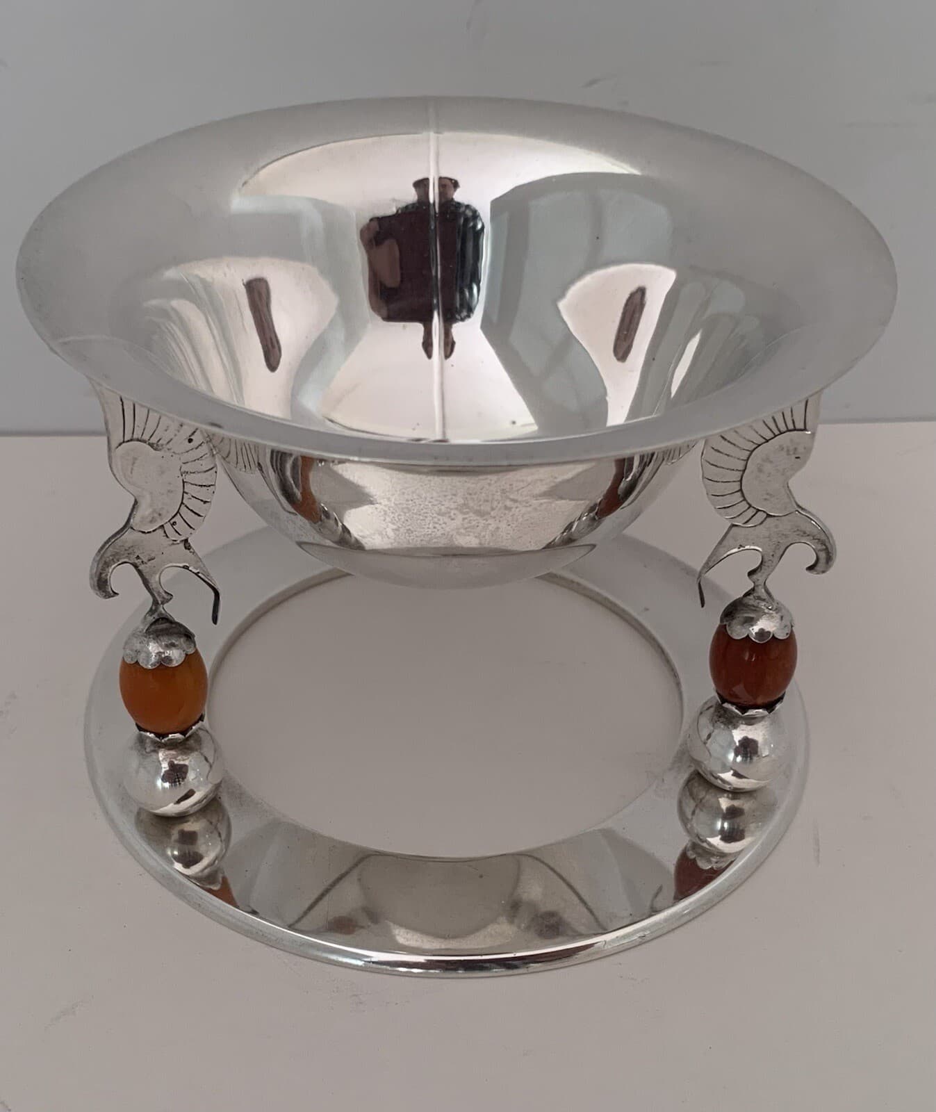 RARE GORHAM ERIK MAGNUSSEN ART DECO STERLING & CARNELIAN EAGLE BOWL 1925-1929 2