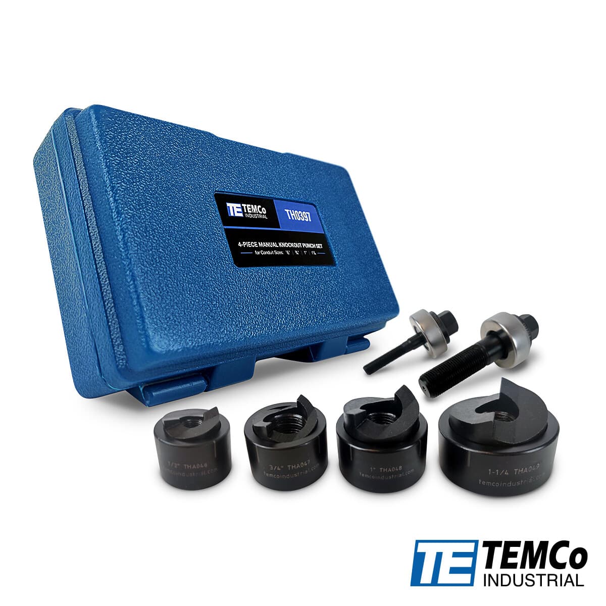 TEMCo TH0397 Manual knockout Punch Kit ½” - 1-1/4” Electrical Conduit Hole sizes