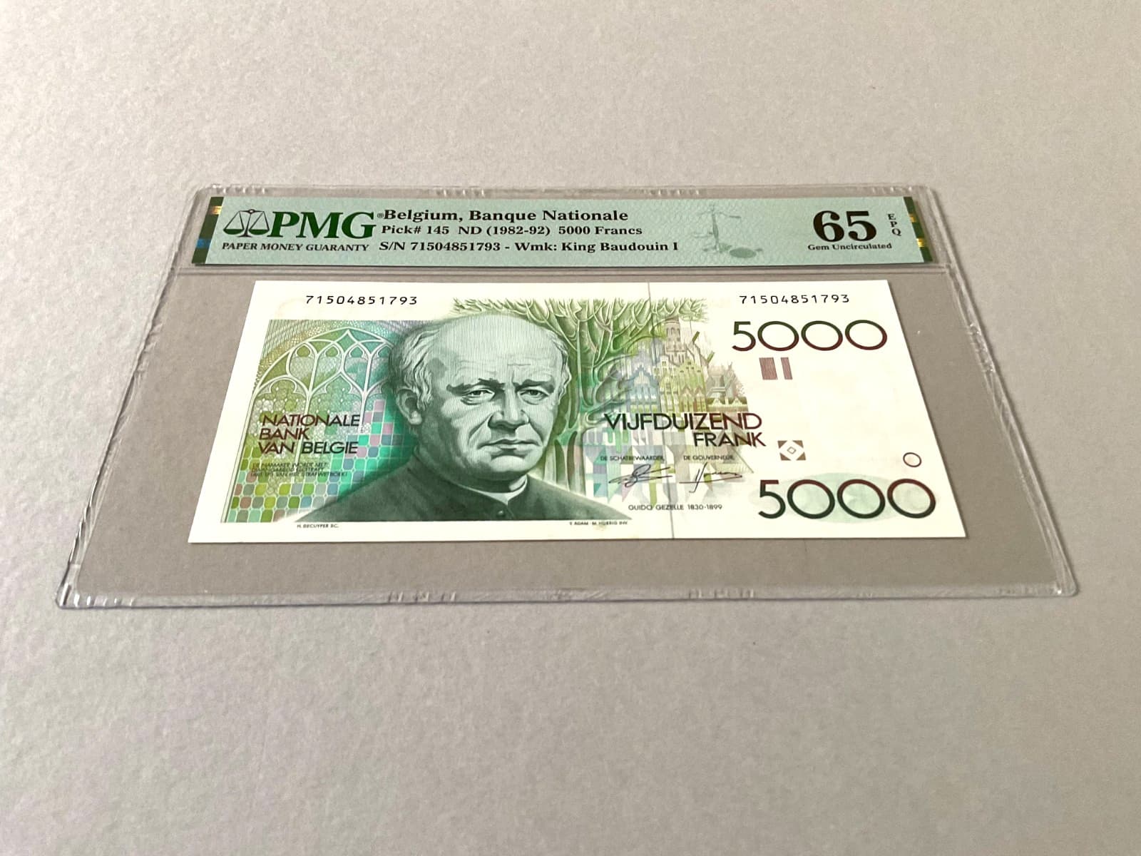 Belgium 5,000 Francs P-145 ND (1982-92)  PMG 65 EPQ 2