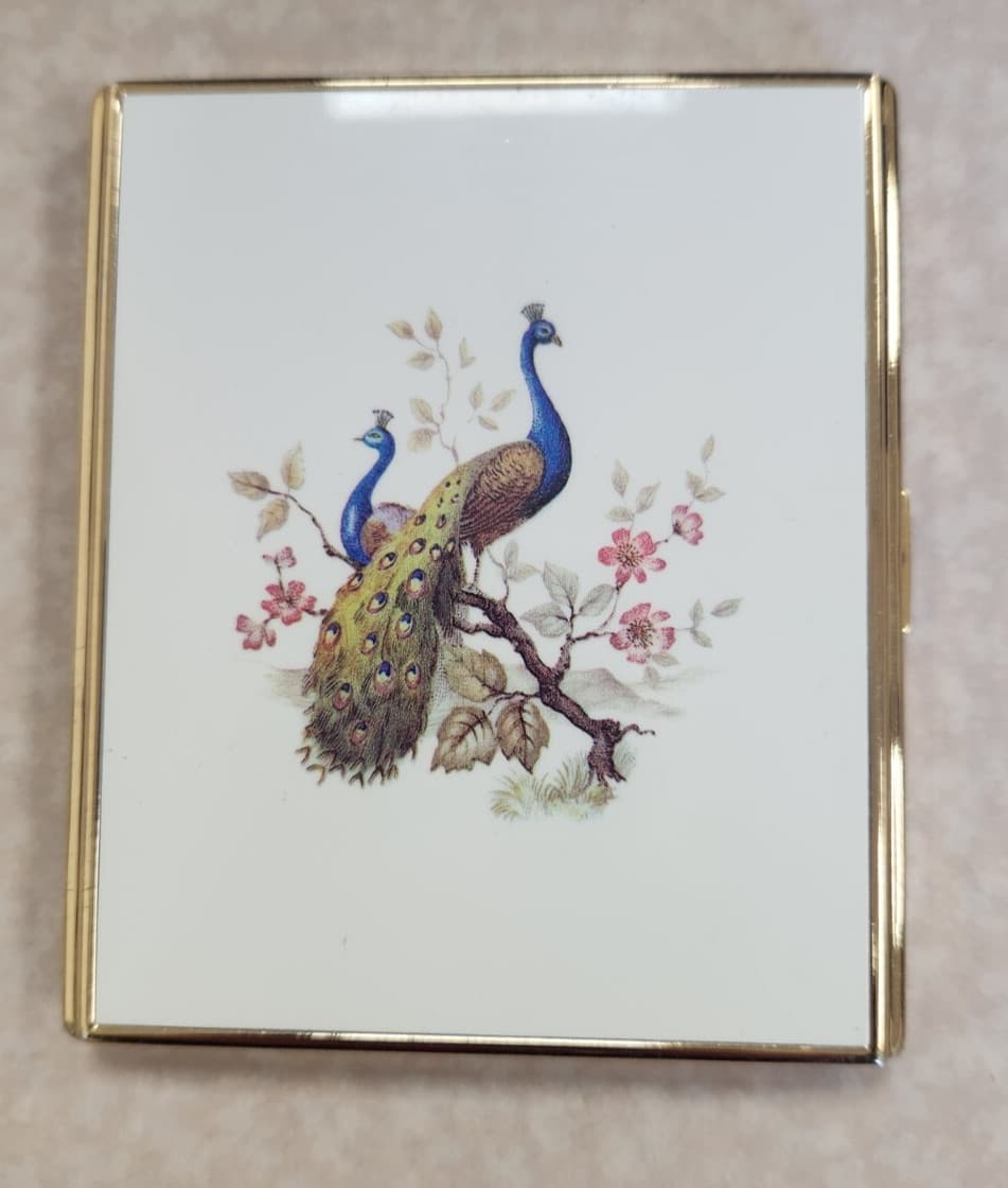 Vintage Colibri Matching Peacock Cigarette Case and Lighter Lot of 2 2