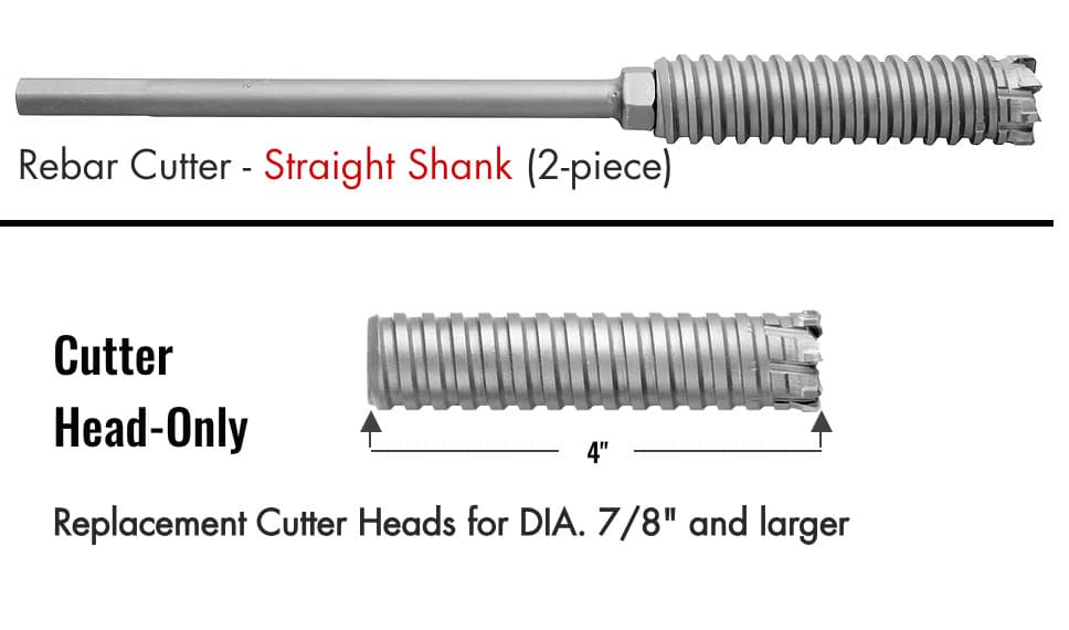 Relton 2PC RB24 1-1/2 Fast Spiral Carbide Tip Rebar Cutter Bit Removable Shank 3