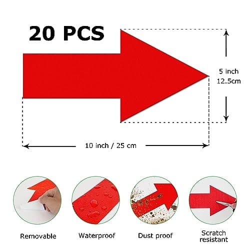 Arrow Floor Sticker 10"×5" Directional Floor Decal Self-Adhesive Removable Red 5