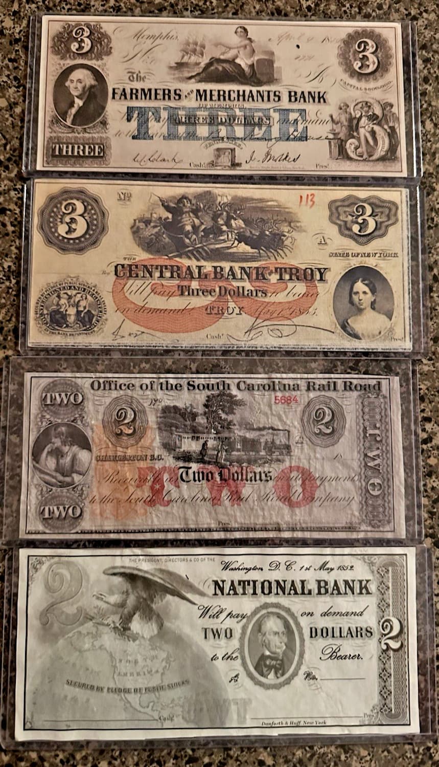 Lot of 4 Confederate States of America Bills $3,$3,$2 &$2