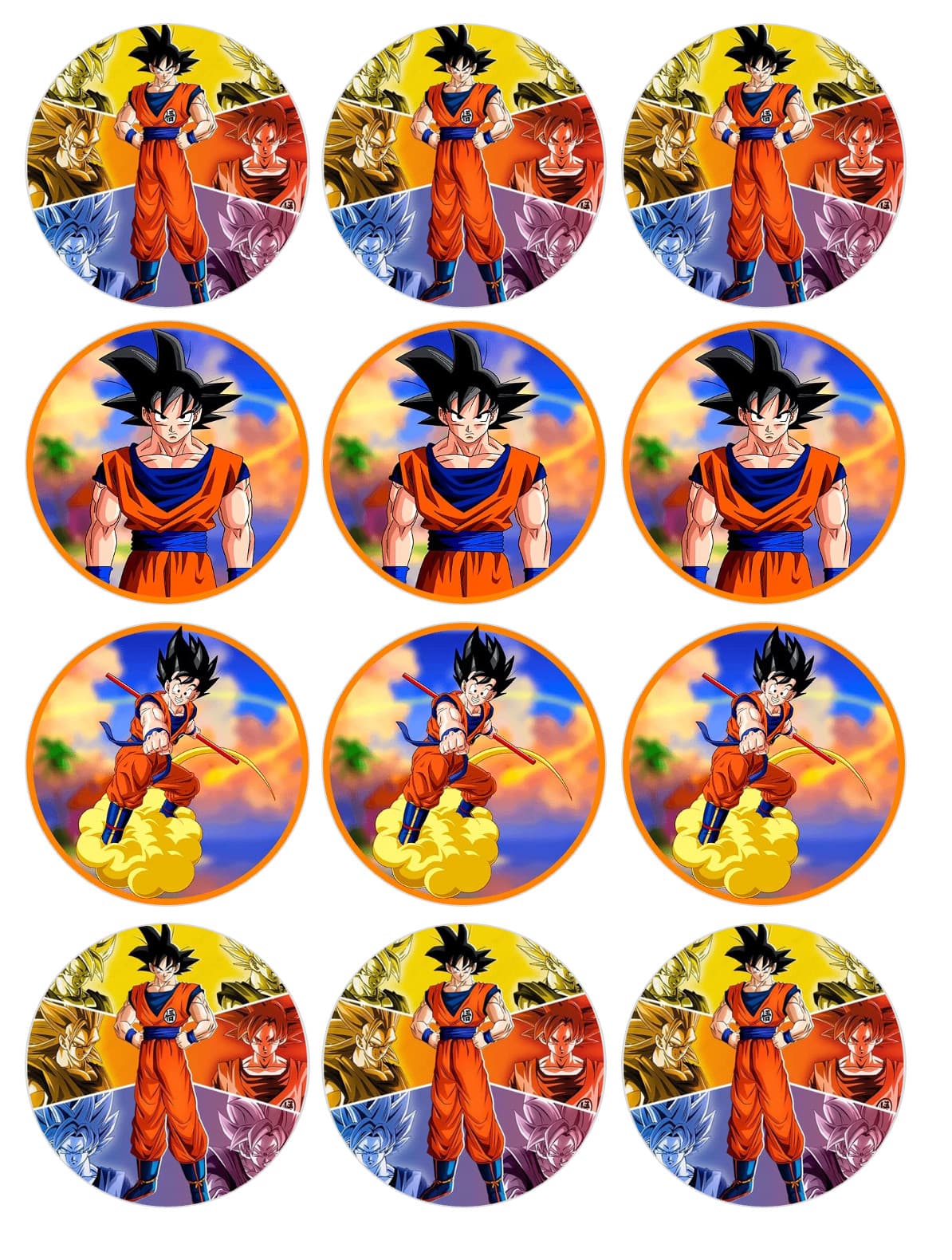 12 count Dragonball Edible Image rounds, Wafer paper, pre cut, choose your size
