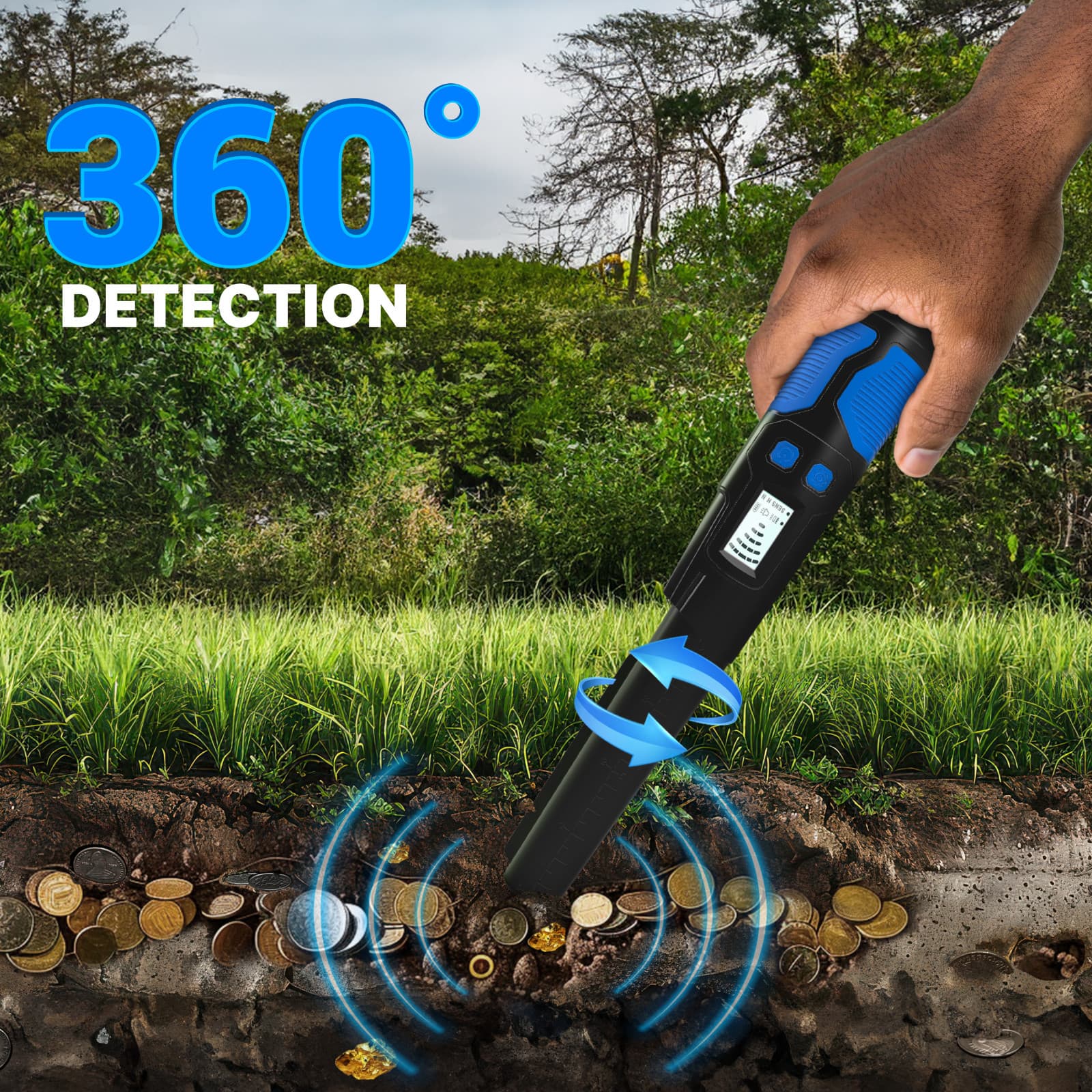 CKG Metal Detector Pinpointer 360° Detection, Fully Waterproof IP68, Color Blue 6