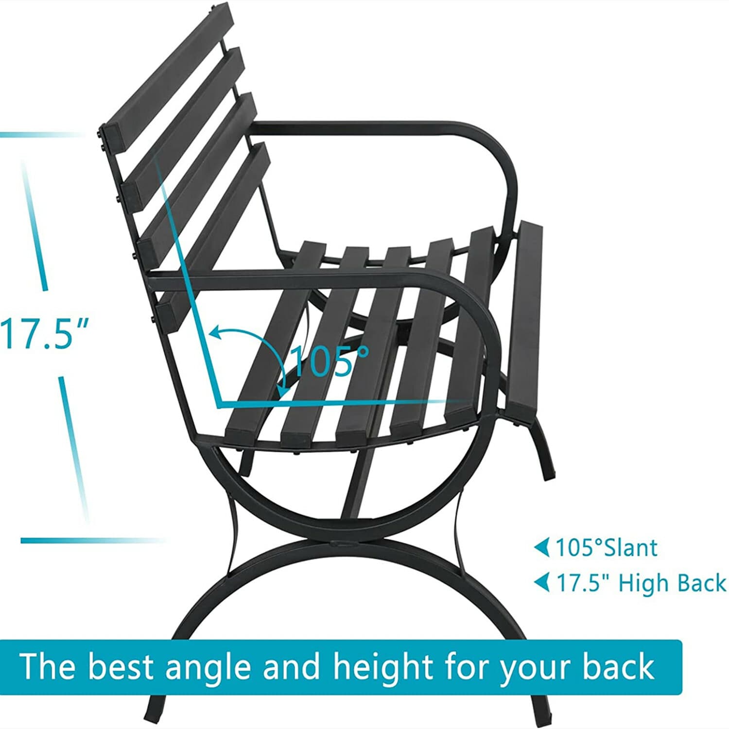 Outdoor Bench Metal Patio Chair Porch Garden Park Path Deck Seating Black 4