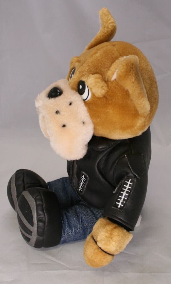 Vintage Biker Tan Bulldog 10" Plush Stuffed Animal Leather Jacket 2