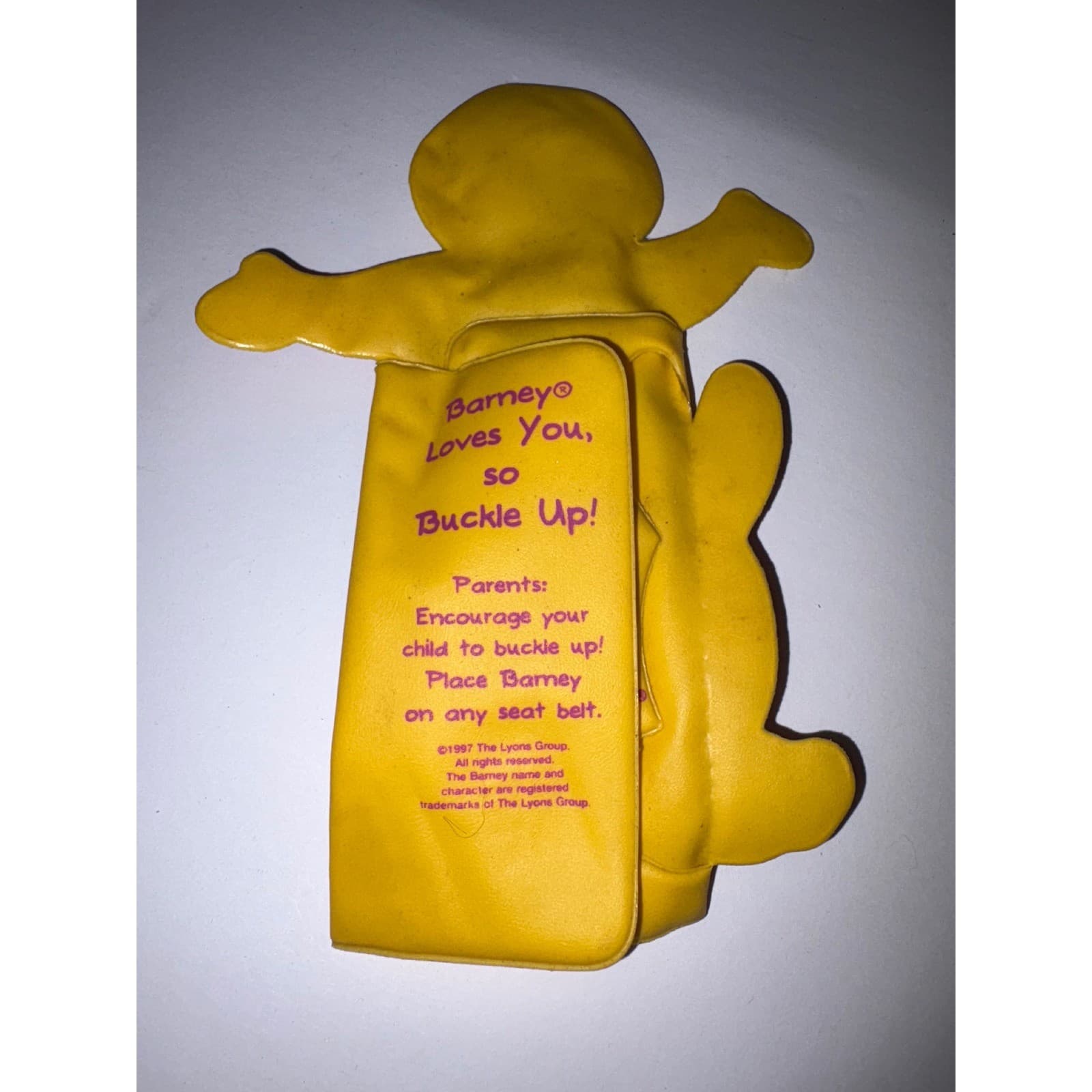 Vintage 1997 Barney Loves You Car Seat Belt Cover Plush Toy Accessory 2