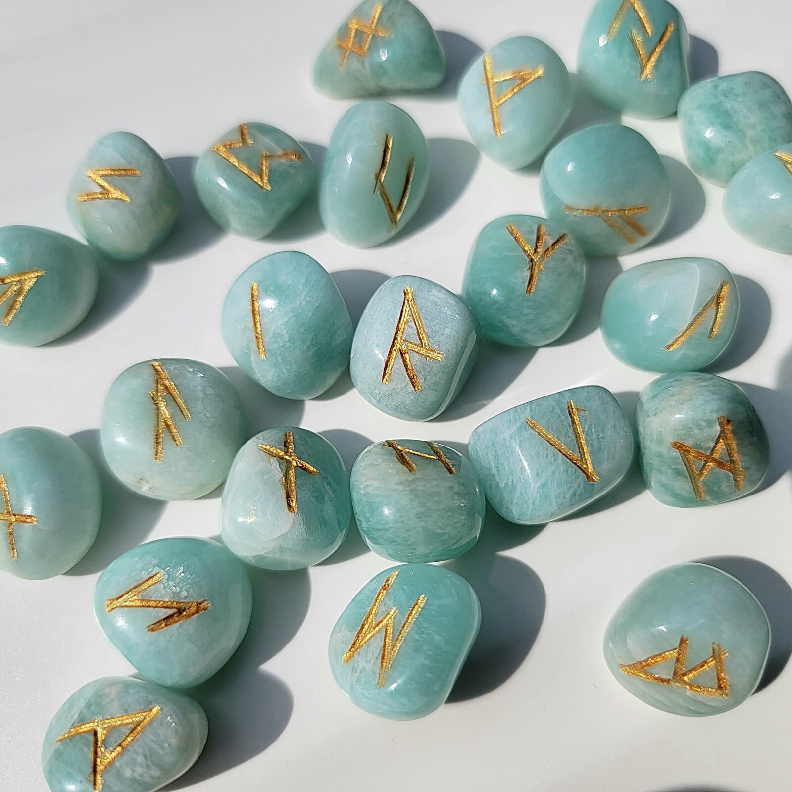 Amazonite Rune Set with Bag, Nature Gemstone, Stone Viking Runes 2
