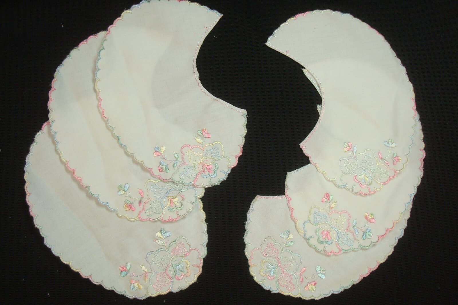 New 3 pr 6 pc Peter Pan Embroidered Dress Collar Girls 4" scalloped White cotton 6
