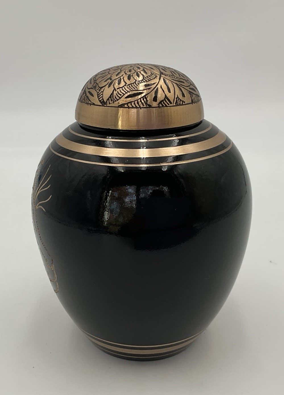 Elegant Cat Cremation Urn Shiny Enamel Over Solid Brass Hand Etched Cat Design 2