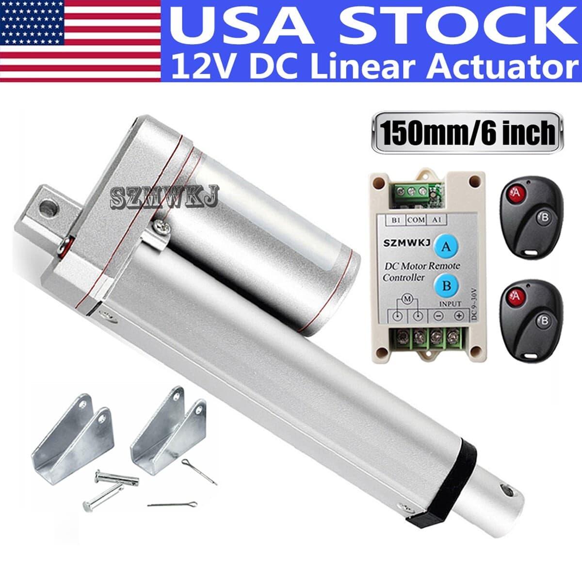 Heavy Duty DC12V 6" Stroke 330lbs Linear Actuators &Brackets&Wireless Controller