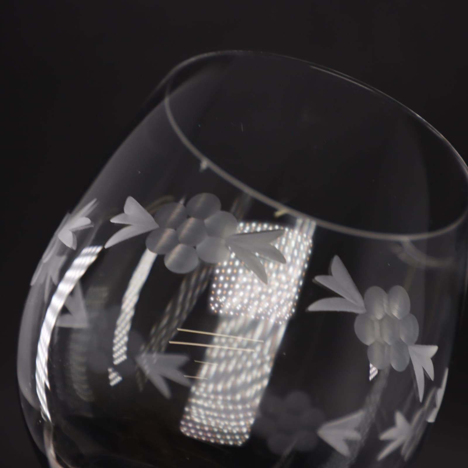 Flower Etched Crystal Wine Goblet Glass 7 3/4" Vintage  5