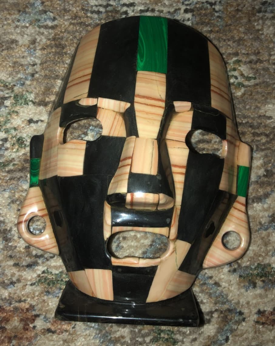 Mayan Aztec Mother of Pearl Onyx Abalone Inlay Death Burial Folk Art 7.5" Mask 2