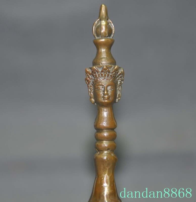 6.2" Tibetan Buddhism temple bronze Tara head Bell Chung chimes clock statue 2