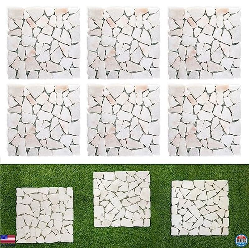 Sasylvia 6-Pack 12" Square Marble Riverstone Stepping Stones for Garden Pathways