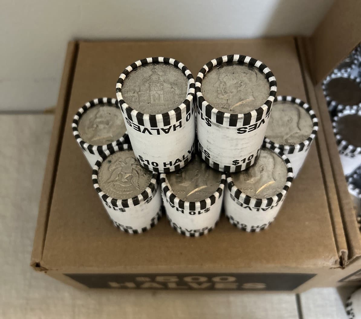 ❤️Lot of 5 Rolls Kennedy Half Dollars Unsearched Fed Wrapped Bank Rolls $50 Face 4