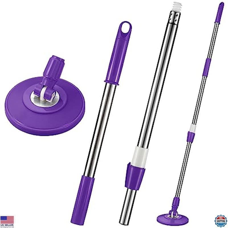 360° Rotating Spin Mop Replacement Handle - Telescopic Purple Pole for Cleaning