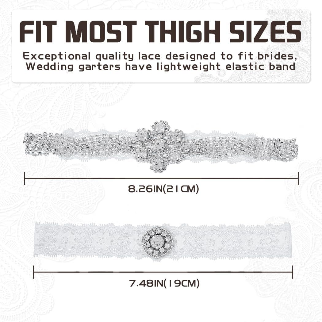 2 Pack Floral Crystal Wedding Garters Rhinestone Lace Pearl Stretch Bridal 4