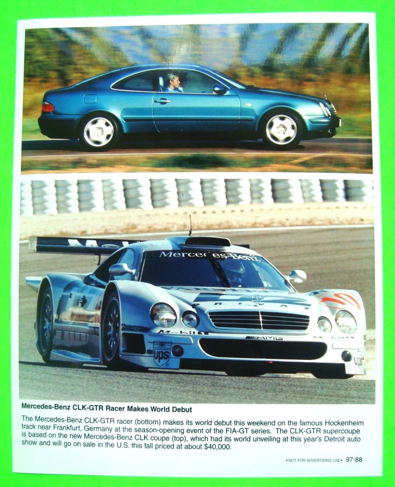 1997 Mercedes Benz CLK SUPERCOUPE & GTR V-12 RACER PRESS KIT Brochure PHOTOS 3