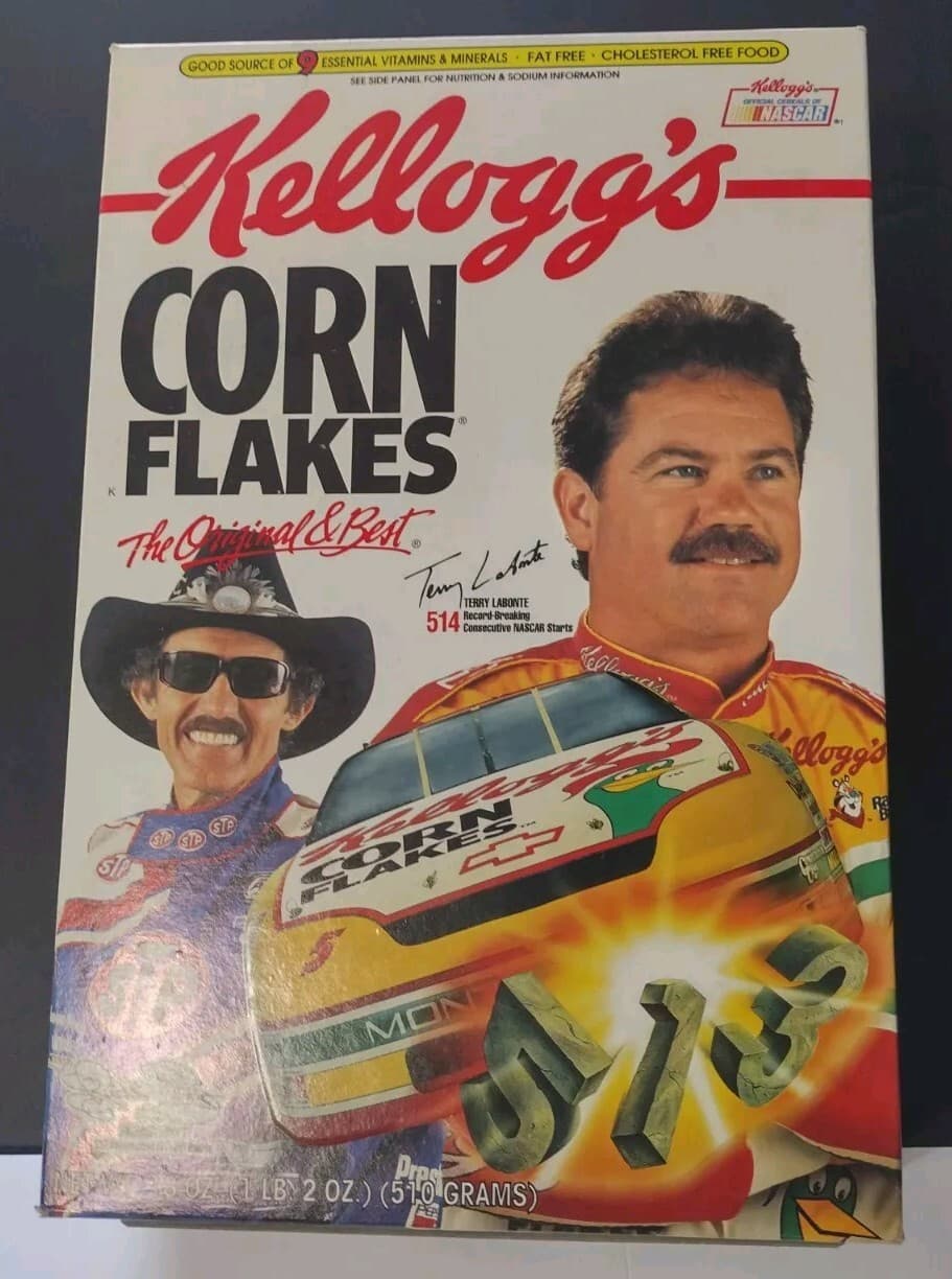 Nascar VINTAGE-KELLOGG’S ORIGINAL&BEST RICHARD PETTY/TERRY LABONTE CEREAL BOX.
