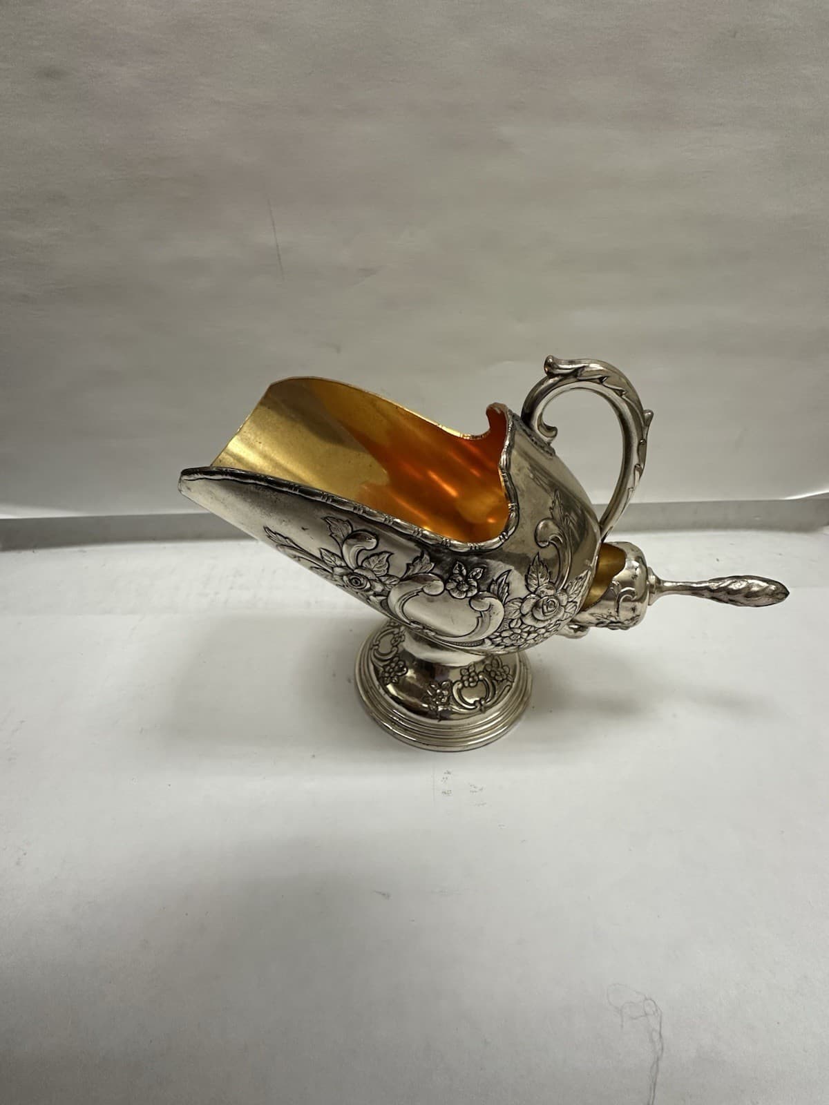 Vintage Silver Sugar Scuttle With Scoop Raimond Plate and Copper Pedestal 4