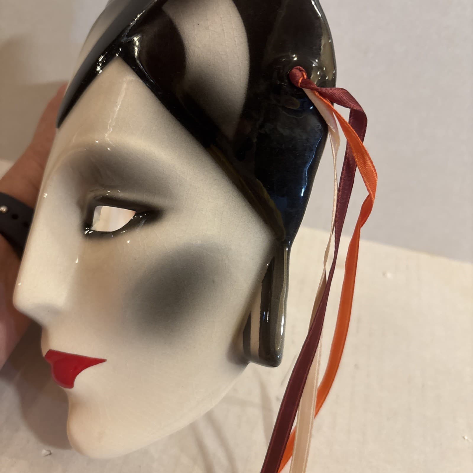 Vintage 90's About Face Clay Art San Franciso Black White Retro Harlequin Mask 5