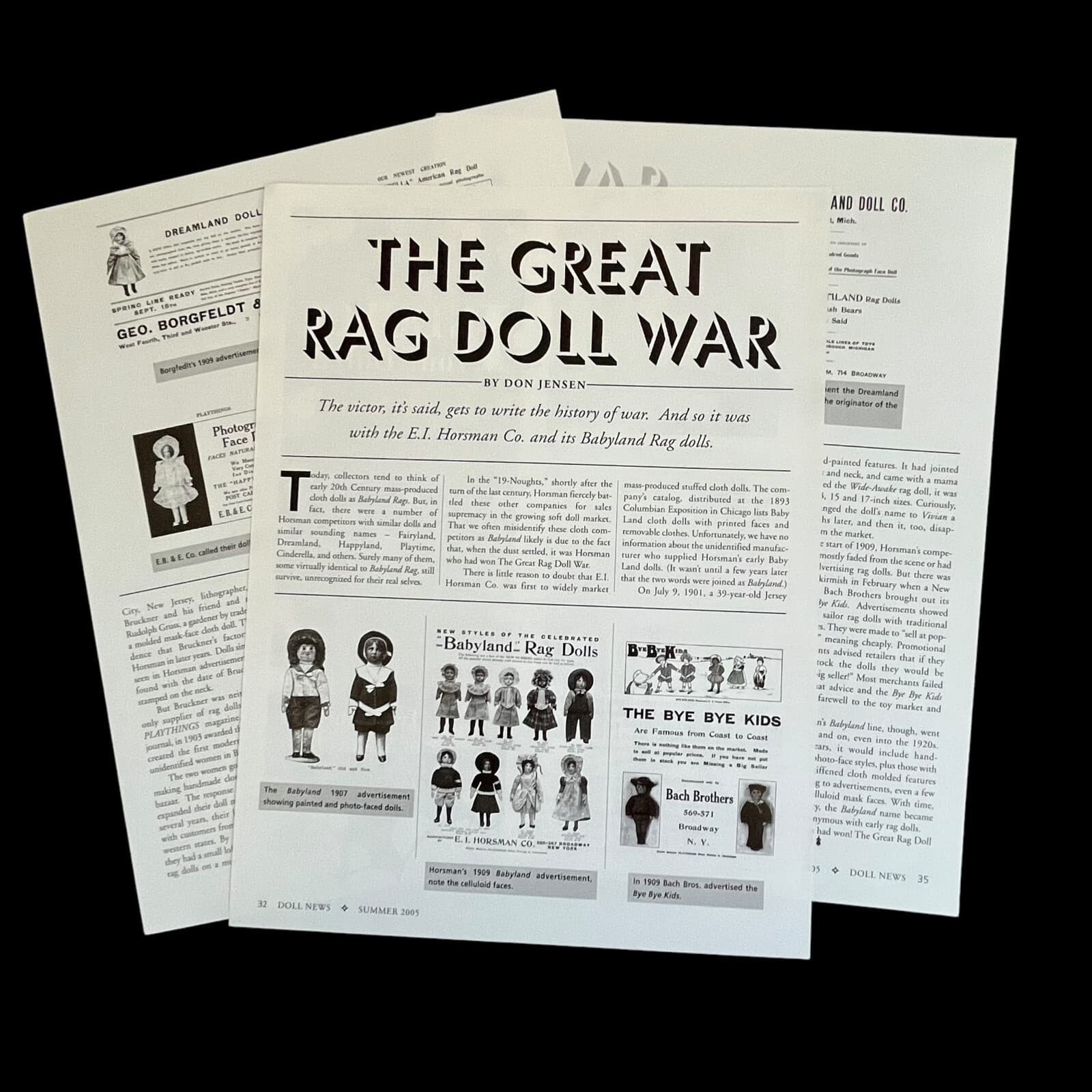 Vintage Antique Rag Dolls History Article 4 Pages with Photos