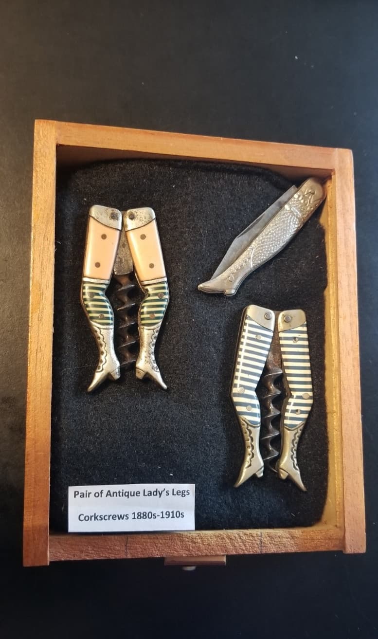 ANTIQUE GERMAN HALF NAKED LADY LEGS CORKSCREW 1800'S NICE 3 In GLASS DISPLAY BOX 3