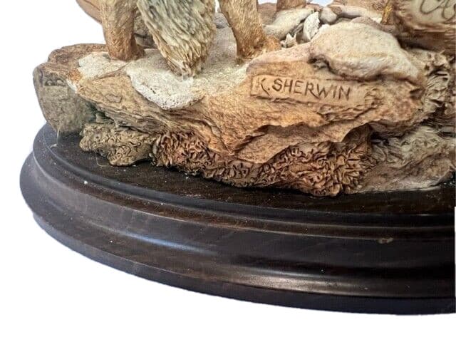 Country Artists High Ground Wolves Figurine w/ Attached base - signed K.Sherwin 5