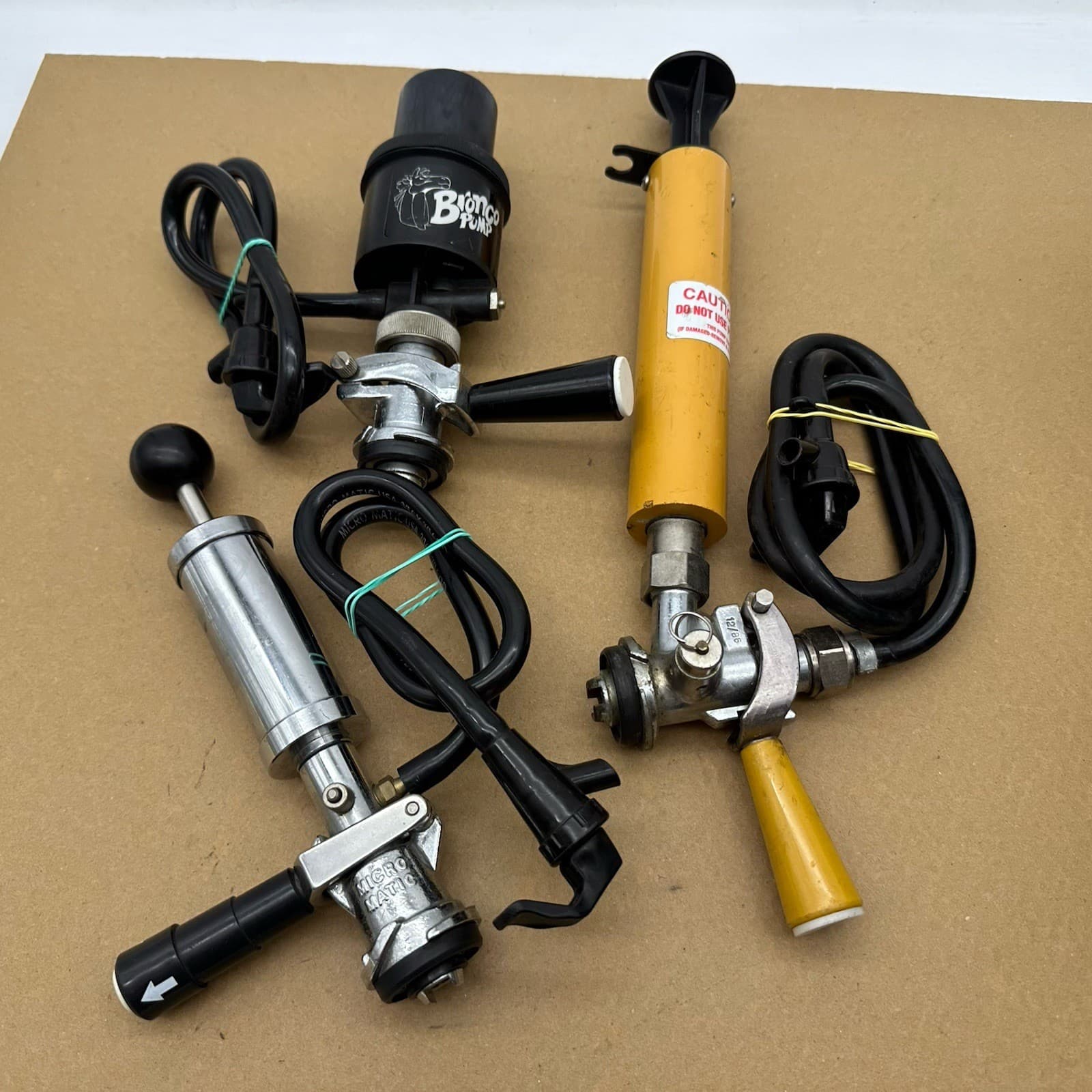 Lot 3 Pcs Bronco Beer Tap Hand Pump Keg Party  Grundy Micro Matic Untested