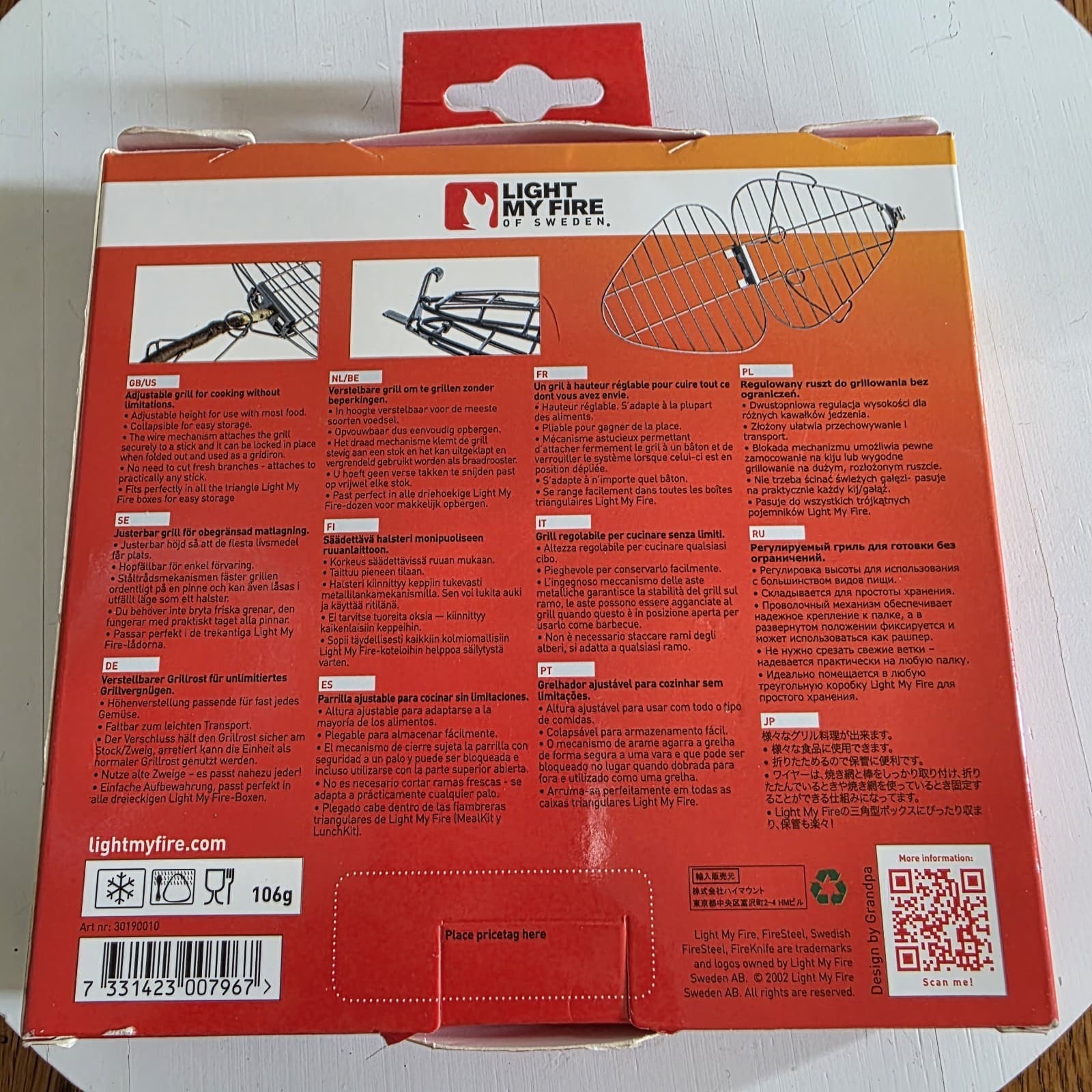 Light My Fire Grill GrandPa's FireGrill Sweden Stainless Steel Camping/Grilling 5