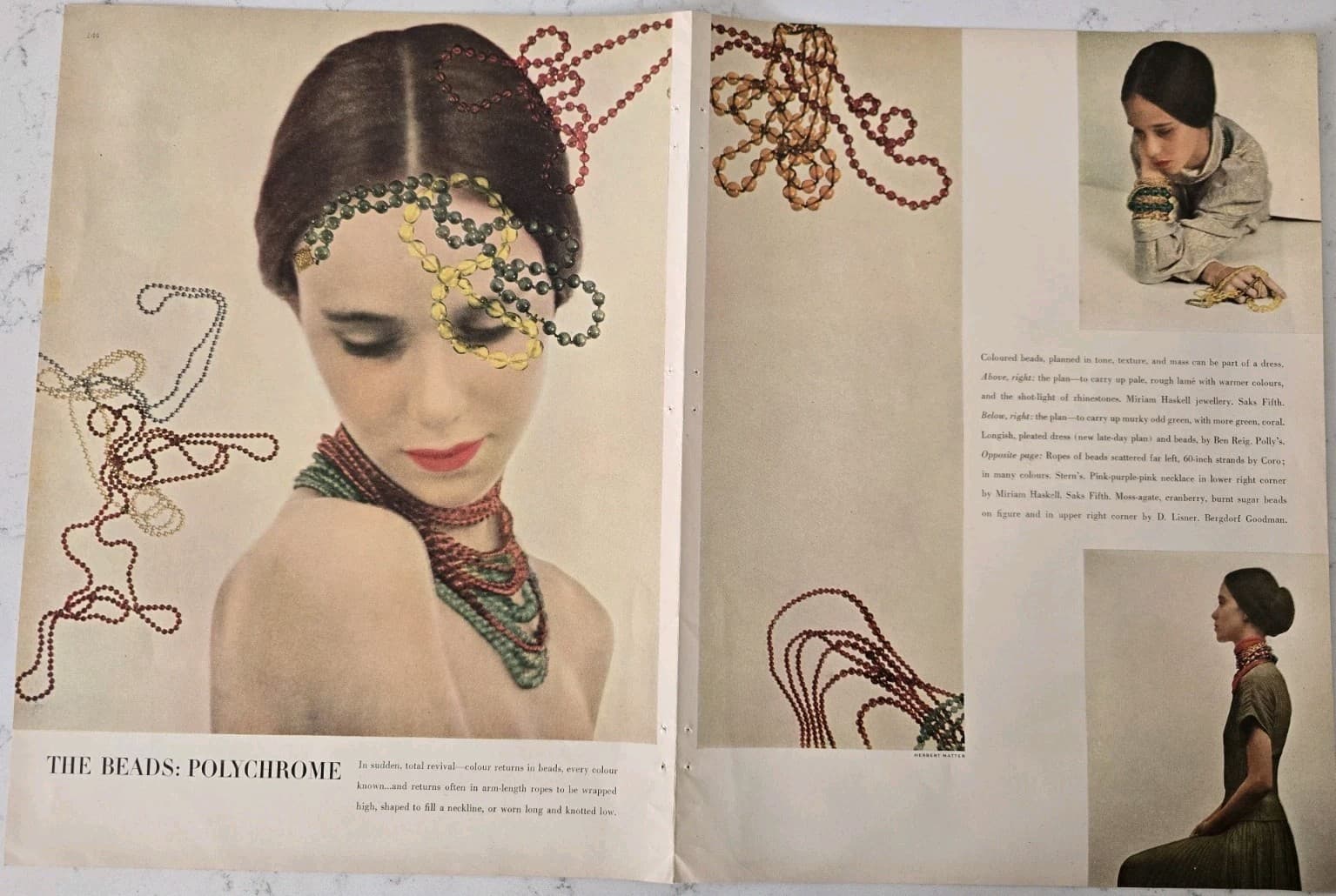 1947 Lisner Miriam Haskell Beads Necklace Bracelet Vintage Jewelry Clipping ad