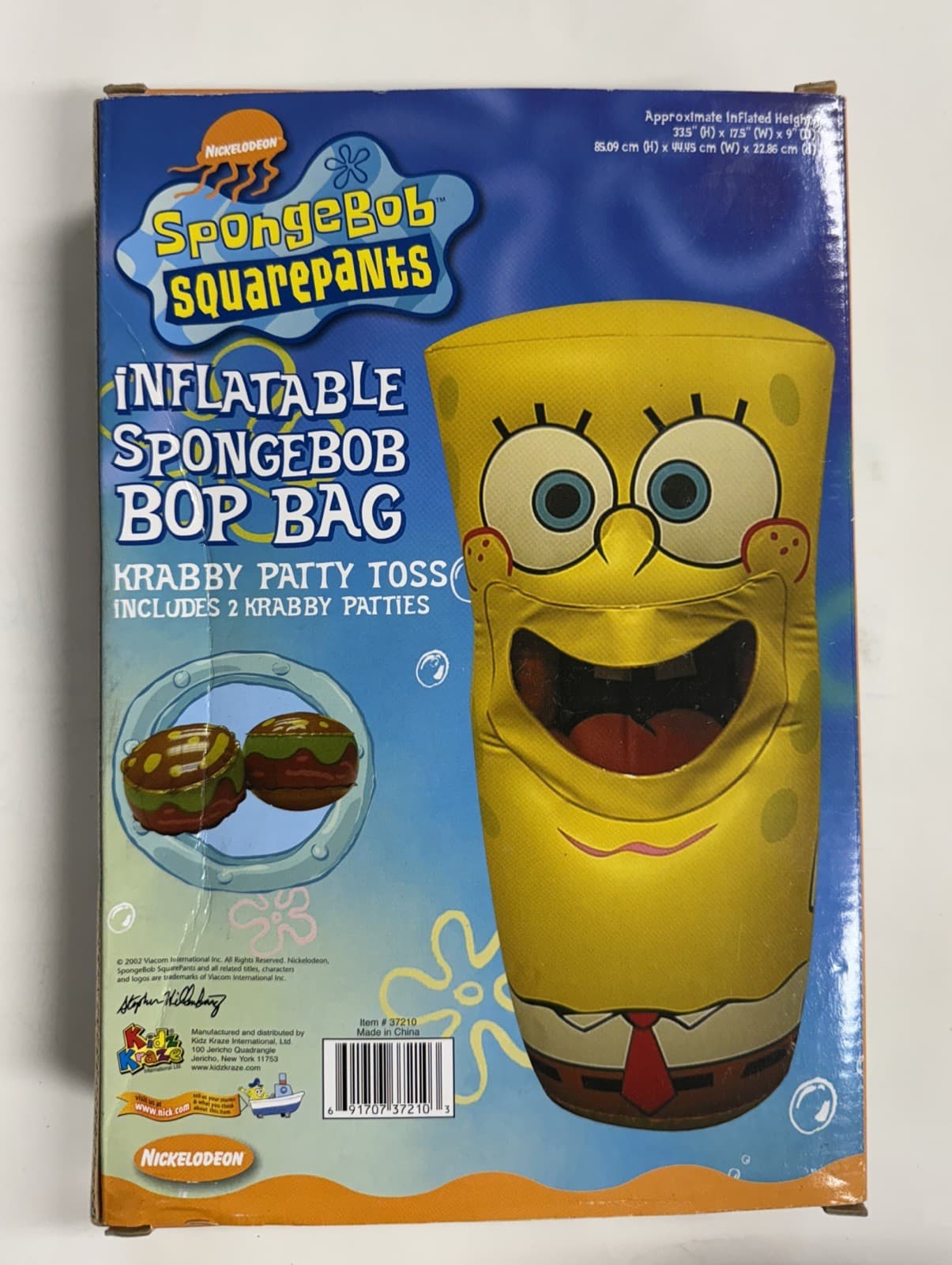 Nickelodeon SpongeBob Inflatable Bop Bag w/ 2 Krabby Patty Toss 2002 Vintage NIB