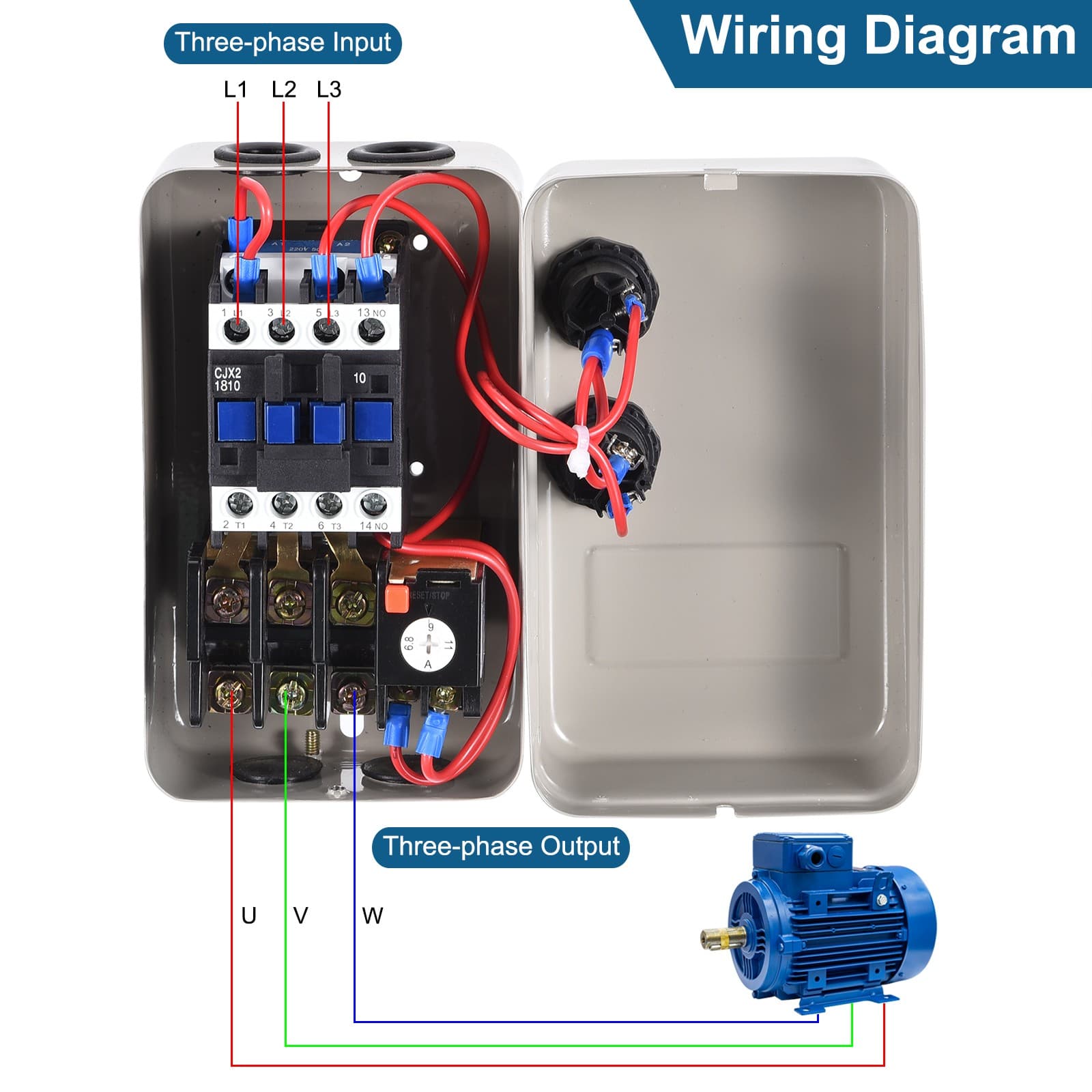 Magnetic Electric Motor Starter, 220V 4KW 5HP, 2 Phase Magnetic Switch Motor 5