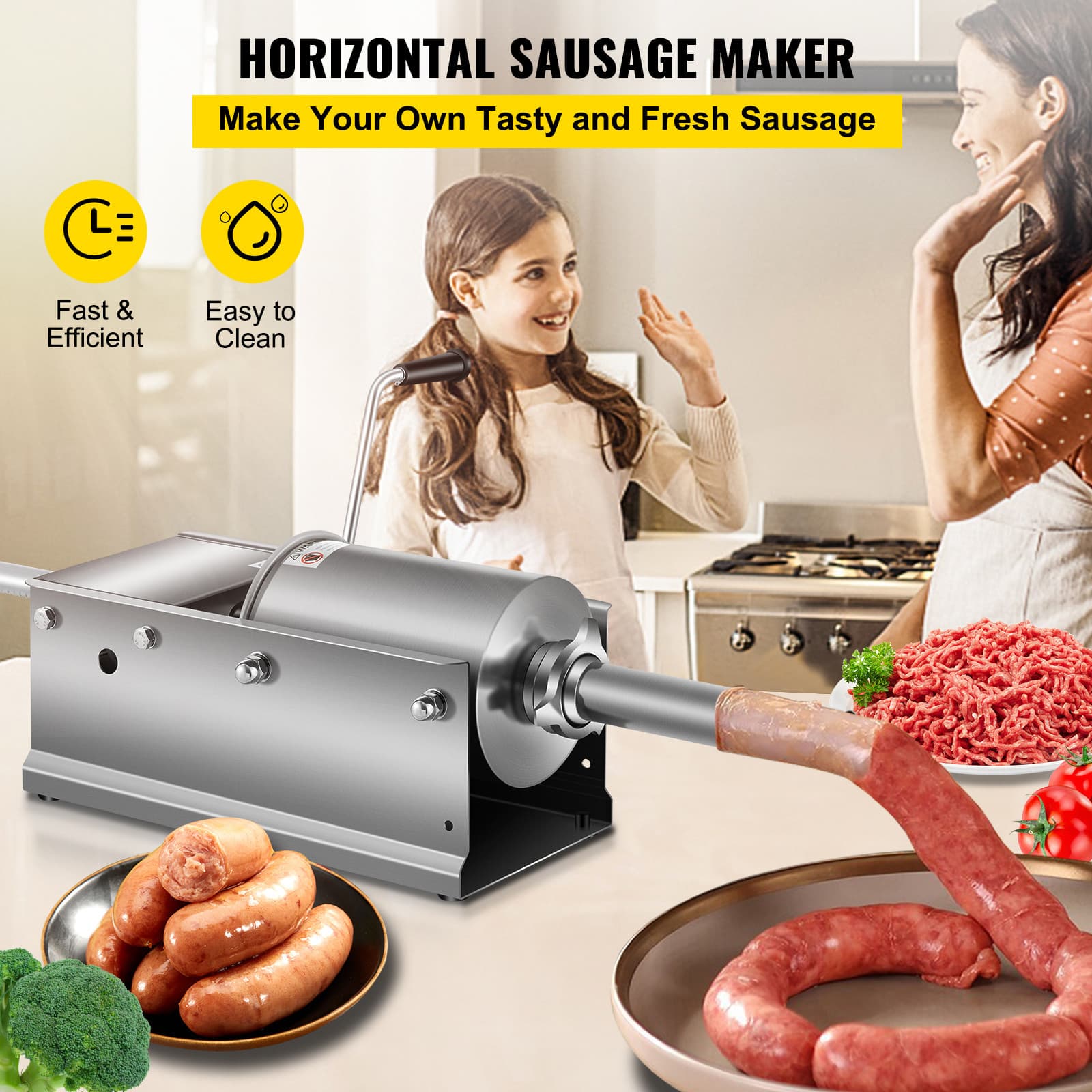 Horizontal Sausage Stuffer Manual Sausage Stuffing Machine 3L Stainless Steel 2